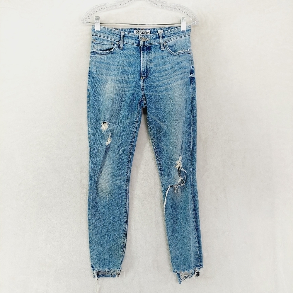 Lucky Brand Blue Mid-Rise Destroyed Cut-Off Skinny Jeans 2516